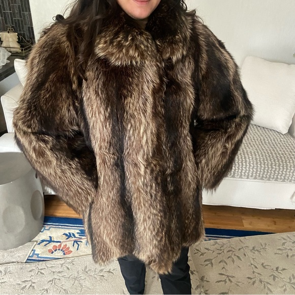 Vintage Real fur jacket coat brown & beige w/ liner petite medium large women’s - Picture 4 of 17